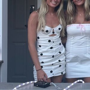 For Love and Lemons White and Black Polka Dot Dress